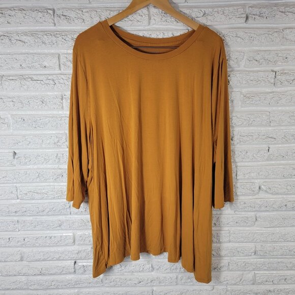 Jessica London Womens Top 30 32 Plus Tee Tunic 3/4 Sleeve Rayon Spandex YEL11E - Picture 1 of 8